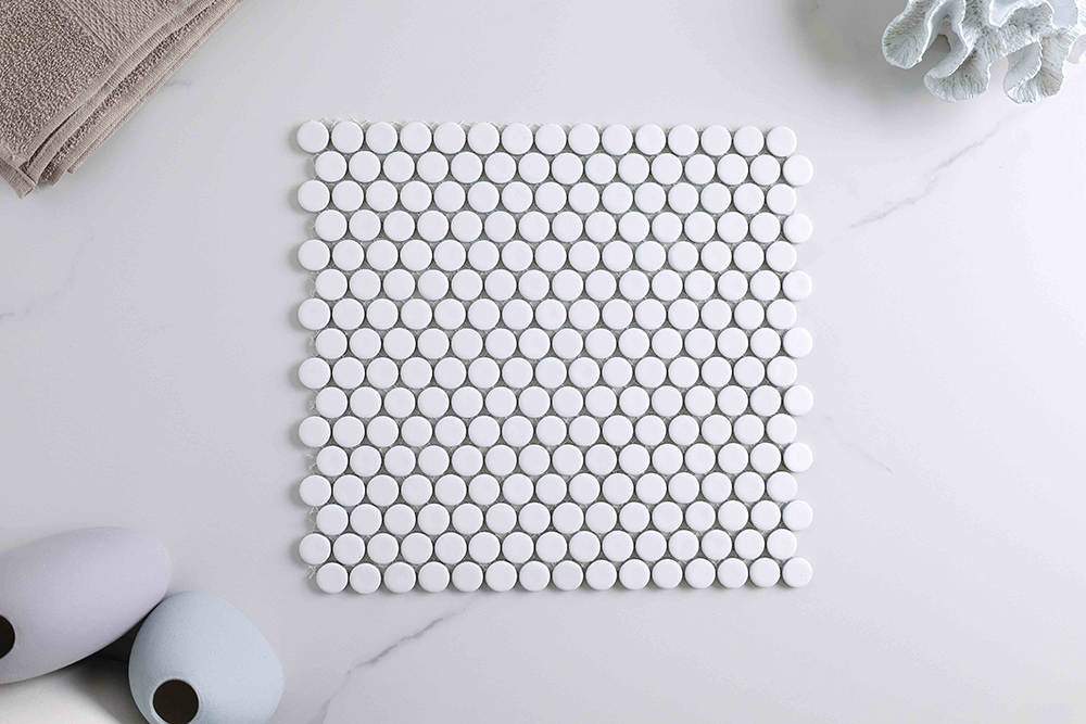 Bindi White Matt Penny Round Mosaic Tile