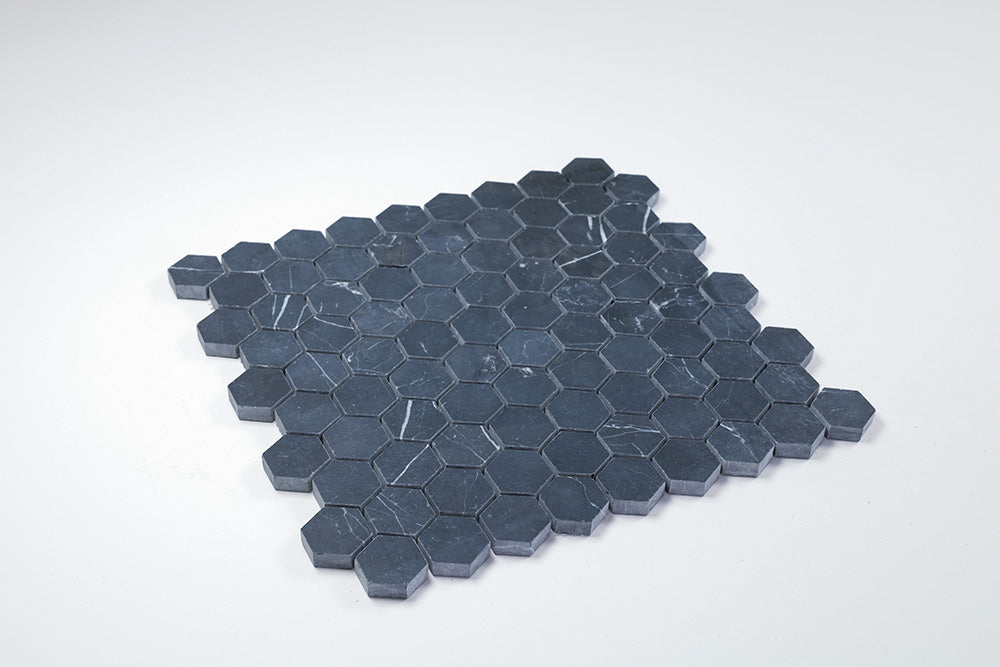 Deca Black Honed Hexagon Tile
