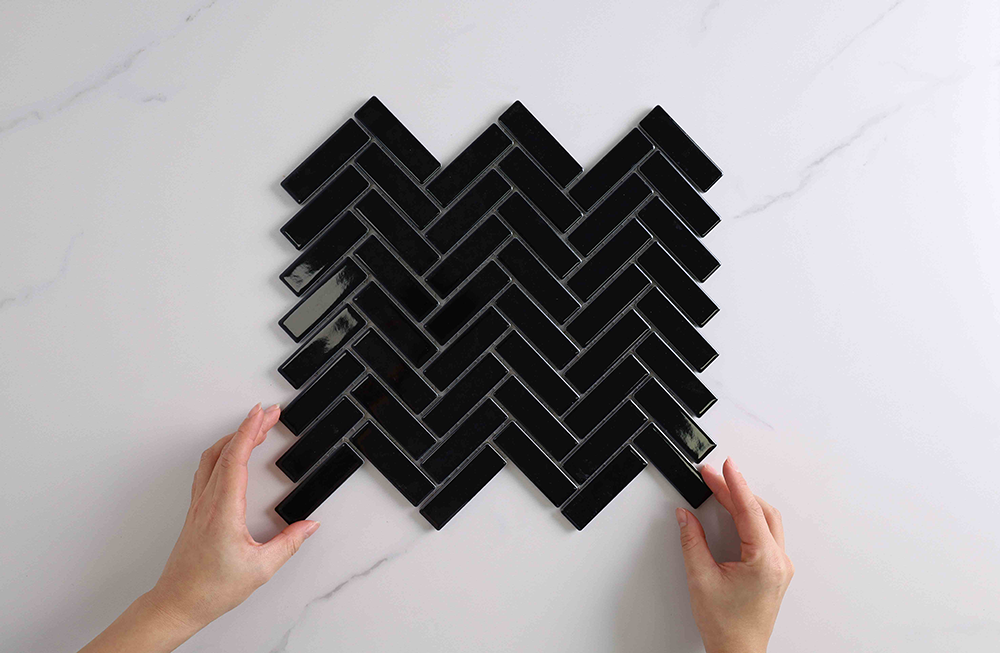 Brilliance Gloss Black Herringbone Tile