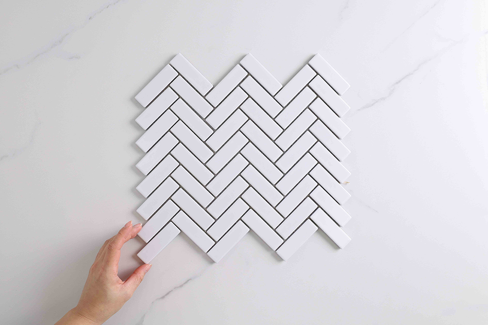Brilliance Matt White Herringbone Tile