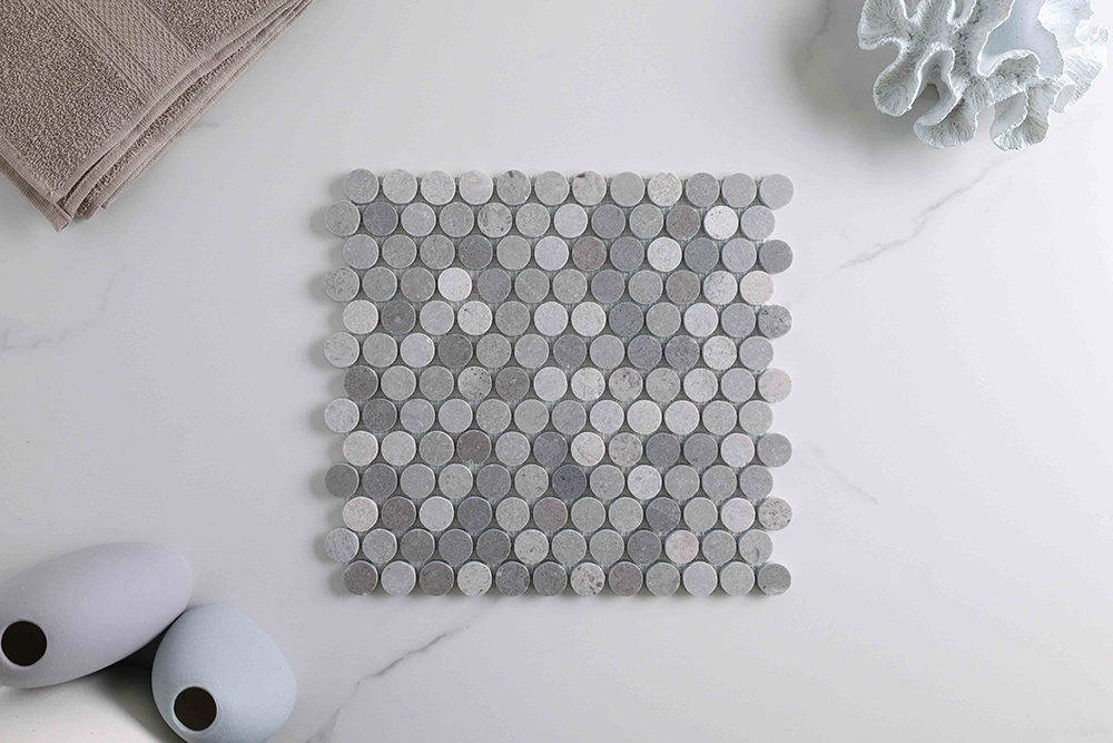 Infinity Grey Stone Penny Round Mosaic