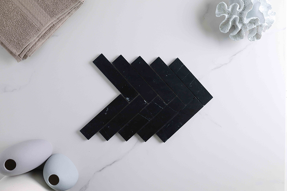 Trinity Nero Black Herringbone Mosaic