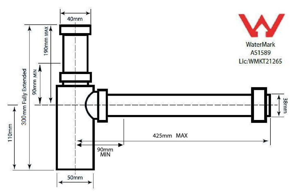 Turner Hastings Aurora Adjustable Bottle P Trap - Matte Black