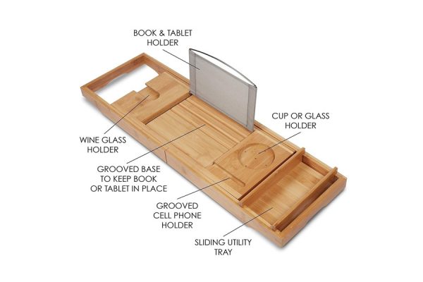 Decina Bamboo Bath Caddy, Soap Dish & Dispenser