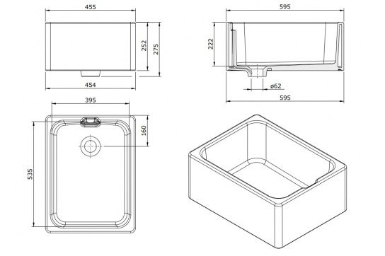 Turner Hastings Belfast 60x46 Fireclay Butler Sink with Internal Overflow
