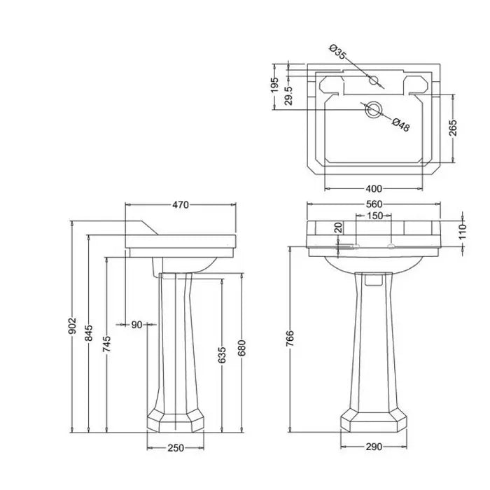 Abey Edwardian Pedestal Basin