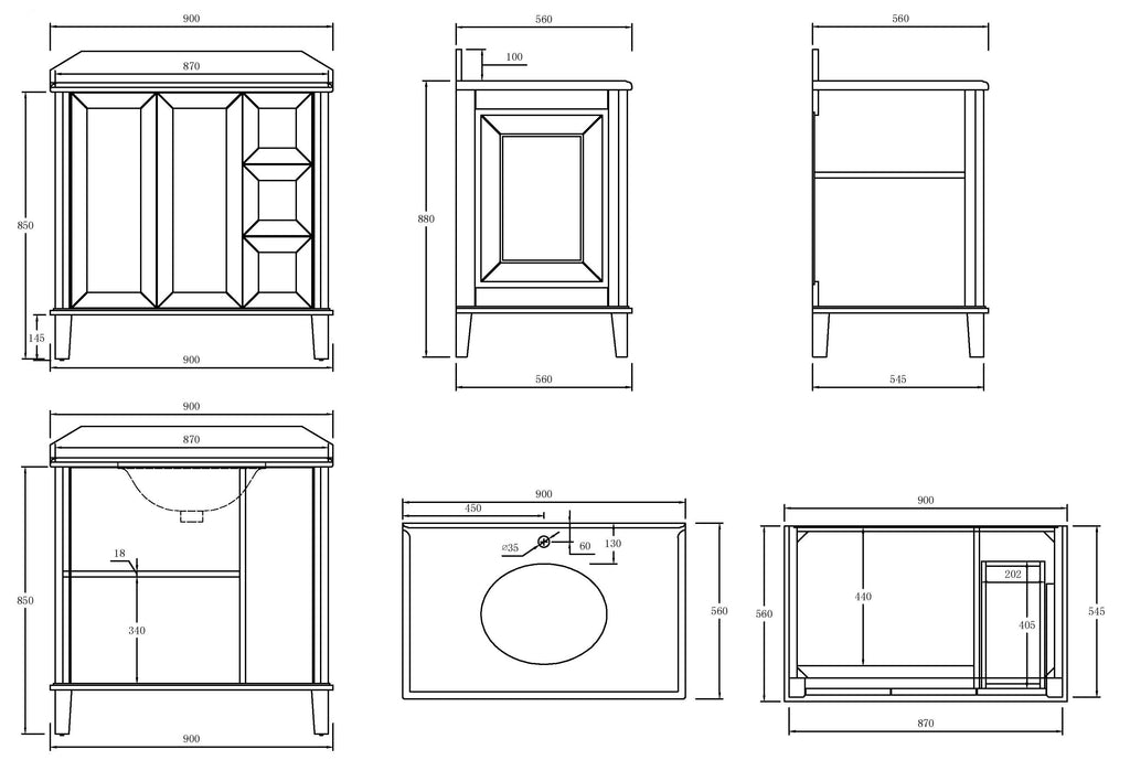 Turner Hastings Coventry 90x55 White Vanity with Marble Top - 1 Taphole