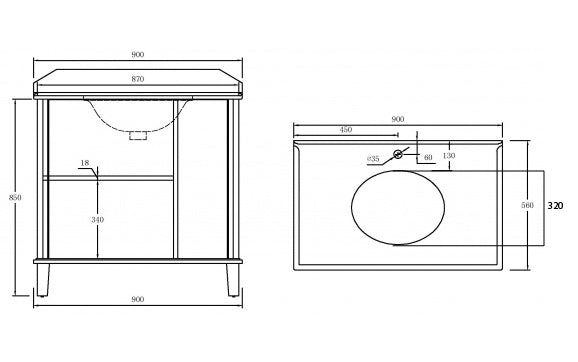 Turner Hastings Coventry 90x55 White Vanity with Marble Top - 1 Taphole