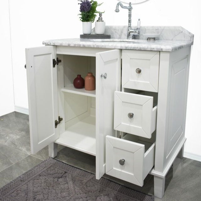 Turner Hastings Coventry 90x55 White Vanity with Marble Top - 3 Taphole