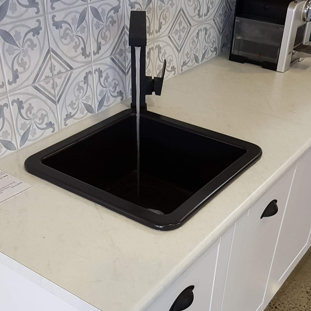 Turner Hastings Cuisine 46x46 Inset / Undermount Fireclay Sink Matte Black with Overflow
