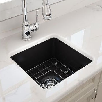 Turner Hastings Cuisine 46x46 Inset / Undermount Fireclay Sink Matte Black with Overflow