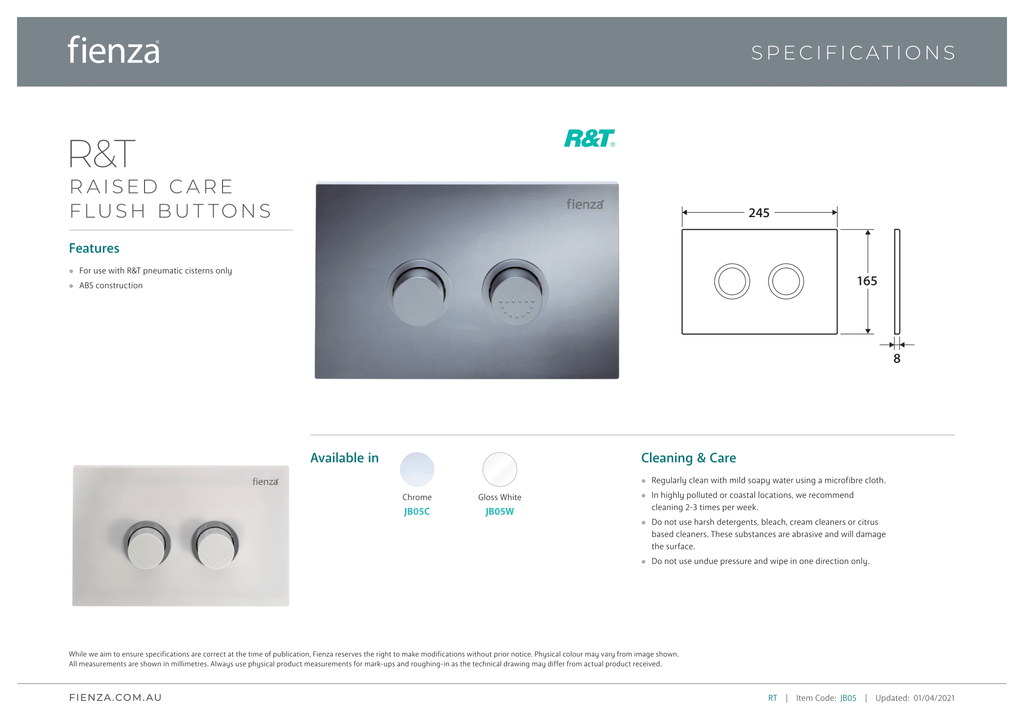 R&T Chrome Raised Care Flush Buttons - Wellsons