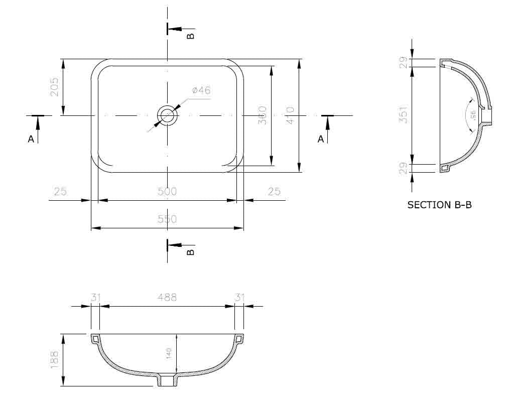 Turner Hastings Fino 55x41 Under Counter Basin - Matte Black