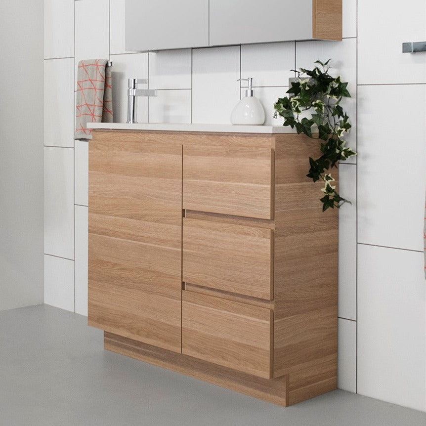 ADP Glacier Ensuite Door and Drawer Trio Vanity with Solid Surface Top - Lite