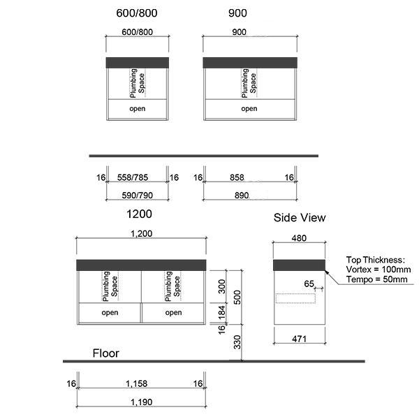 Timberline Kansas Wall Hung Vanity with Haven Top - Wellsons