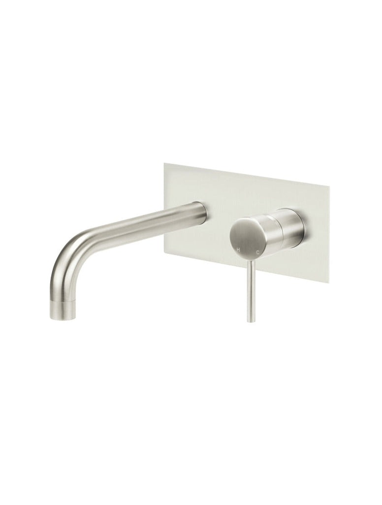 Meir Round Wall Bath Mixer Curved Spout - Brushed Nickel