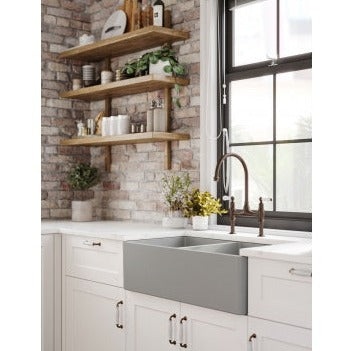 Turner Hastings Novi 85 x 46 Double Bowl Fireclay Concrete Look Butler Sink - Concrete