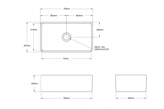 Turner Hastings Novi 75x46 Fireclay Butler Sink - Matte White