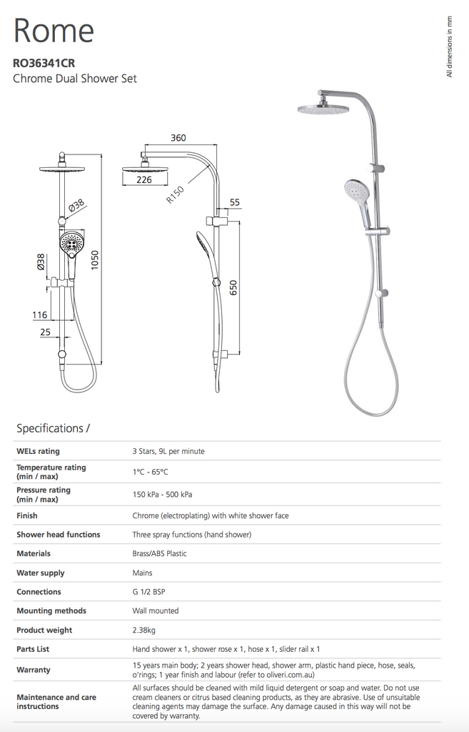 Oliveri Rome Chrome Dual Shower Set
