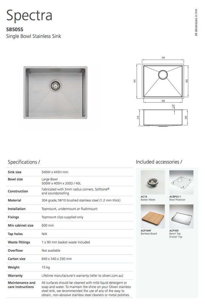 Oliveri Spectra Stainless Single Bowl