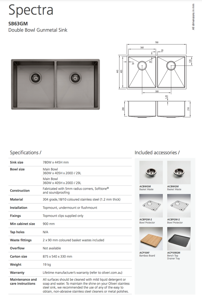 Oliveri Spectra Double Bowl Gunmetal Sink