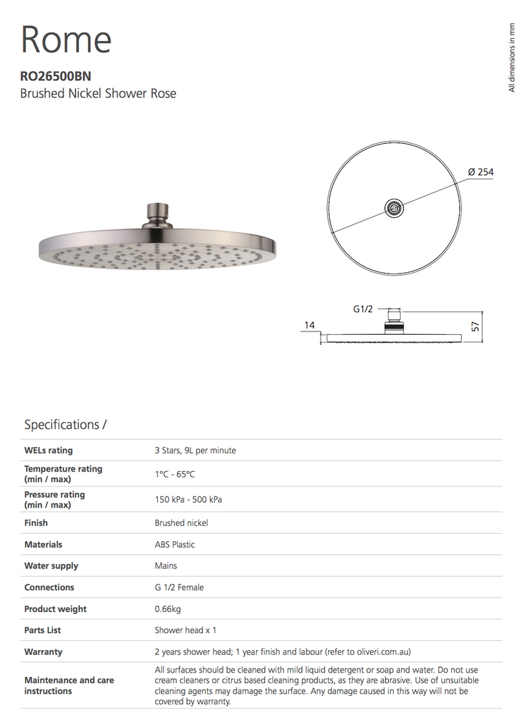 Oliveri Rome Brushed Nickel Shower Rose