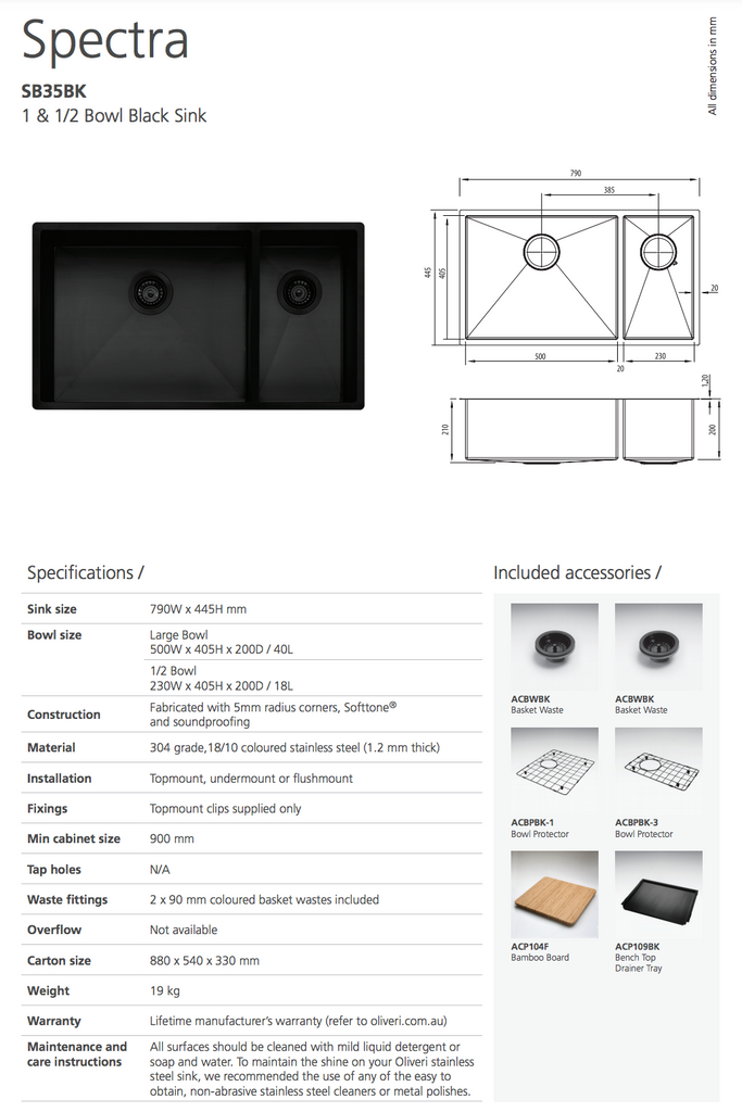 Oliveri Spectra 1 & 1/2 Bowl Black Sink