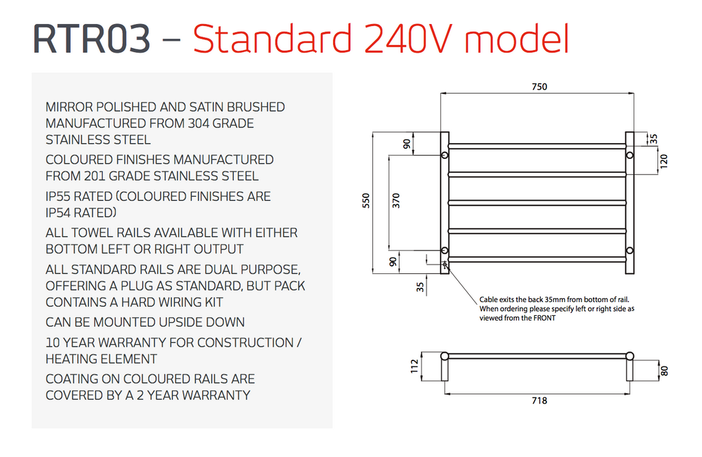 Radiant Heating Round Bars 240V Heated Towel Rails Light Gold 750 x 550