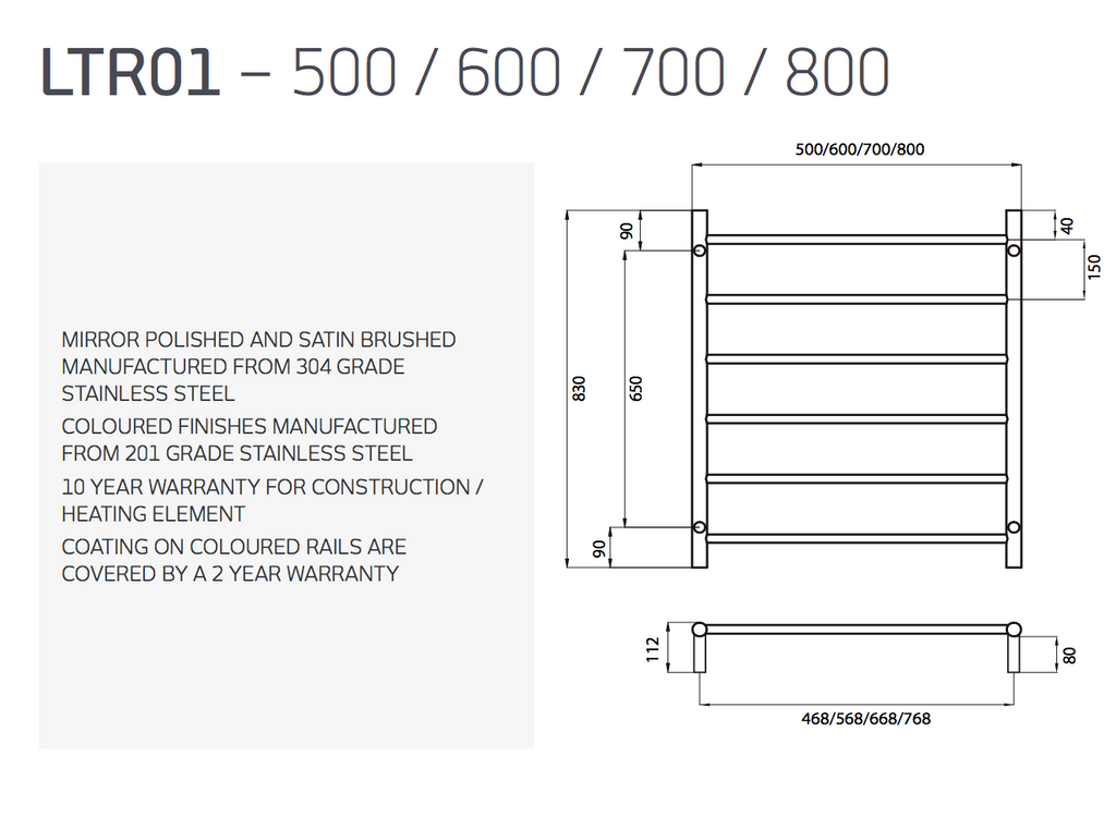 Radiant Heating Round Bars Non Heated Towel Rails Gunmetal Grey 700 x 830