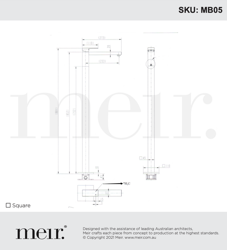 Meir Square Freestanding Bath Mixer - Chrome