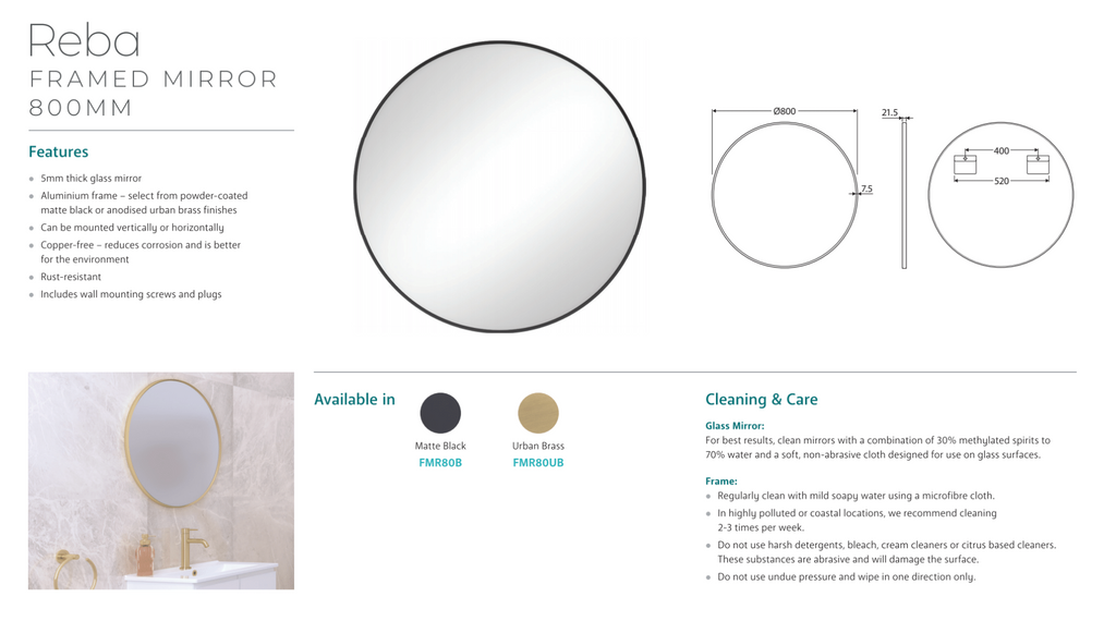 Fienza Reba Matte Black Framed Mirror