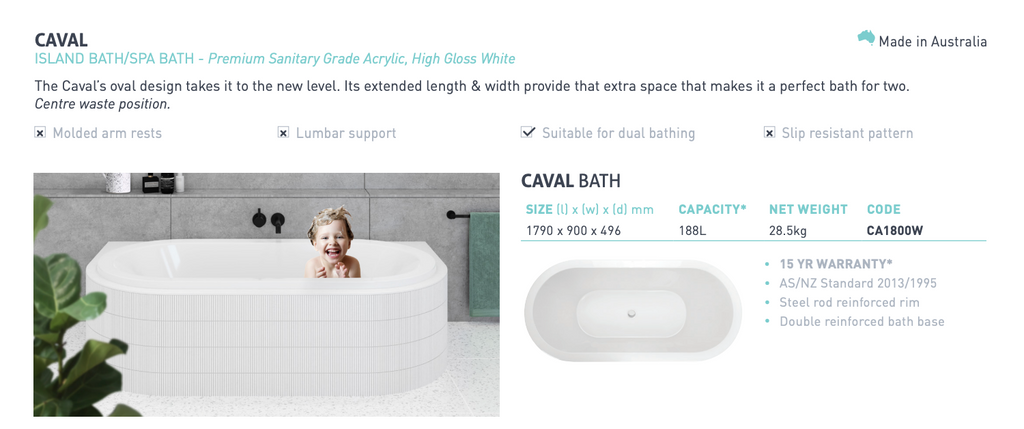 Decina Caval Inset Island Bath 1800mm - Gloss White