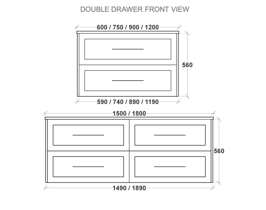 Rifco Kensington Wall Hung Vanity with Caesarstone Top & Basin Double Drawer