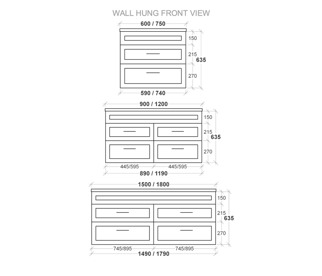 Rifco Newport Wall Hung Vanity with Caesarstone Top & Basin