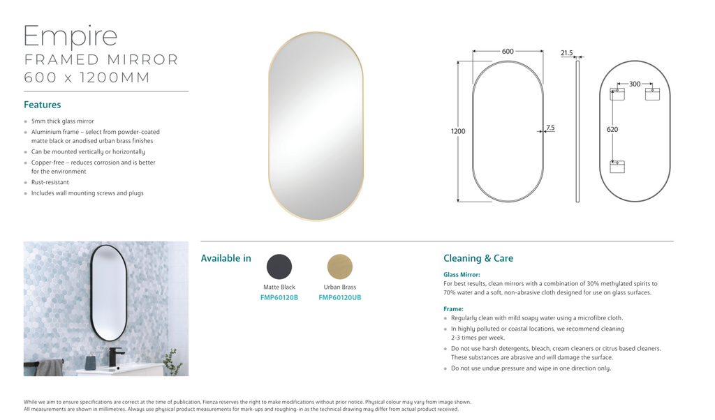 Fienza Empire Urban Brass Framed Mirror