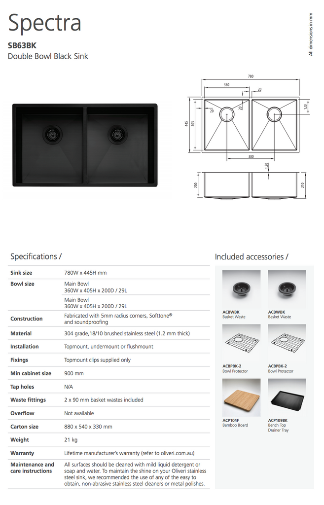Oliveri Spectra Double Bowl Black Sink