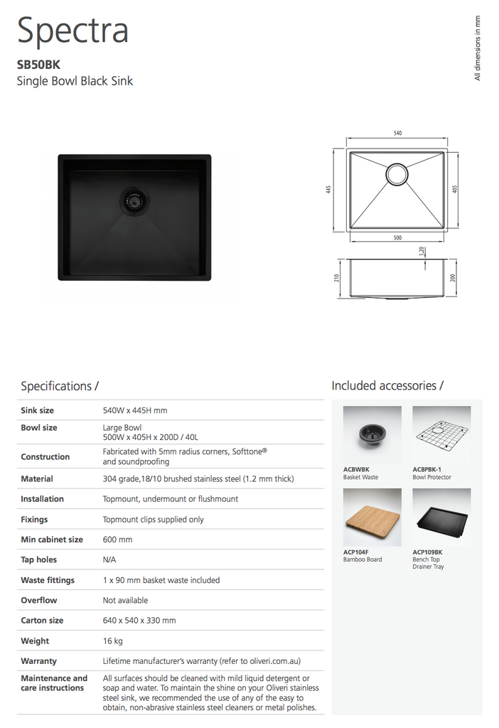 Oliveri Spectra Single Bowl Black Sink
