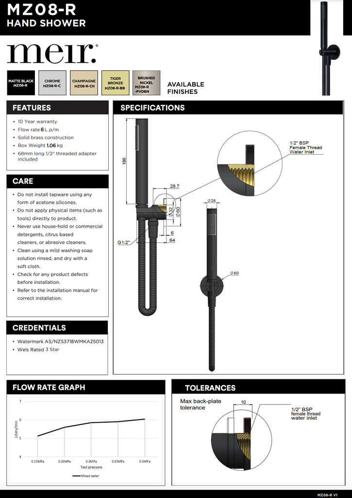 Meir Round Hand Shower On Fixed Bracket - Shadow