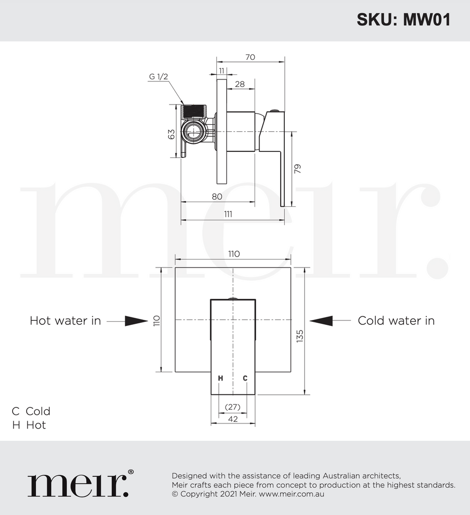Meir Square Wall Mixer - Matte Black