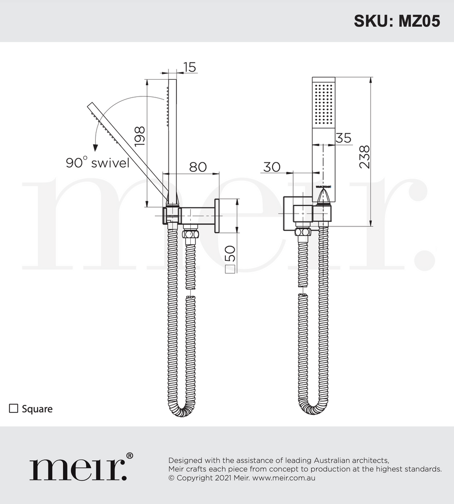 Meir Square Shower On Bracket - Chrome