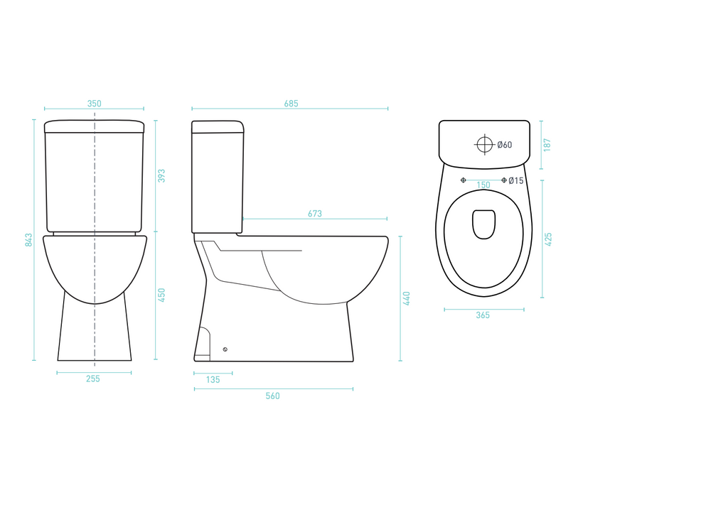 Decina Novara Rimless Ezi Height Closed Coupled Toilet Suite