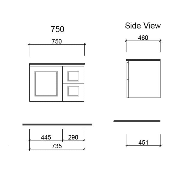 Timberline Nevada Classic Wall Hung Vanity Alpha Ceramic Basin Top - Wellsons