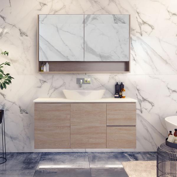 Timberline Nevada Wall Hung Vanity with Silksurface Top & Above Counter Basin - Wellsons