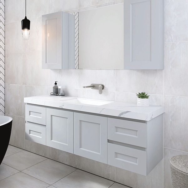 Timberline Victoria Wall Hung Vanity with Silksurface Freedom Top & Basin - Wellsons