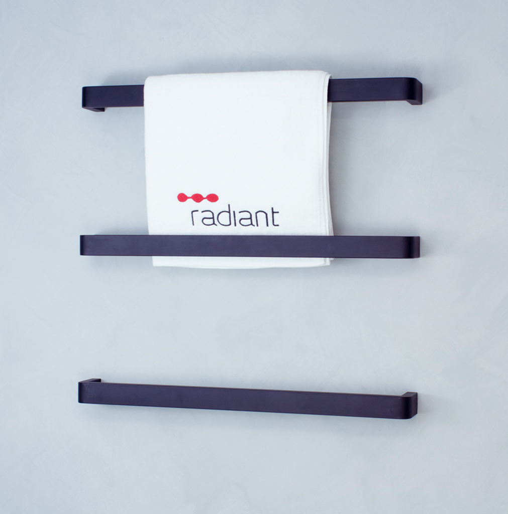 Radiant Heating Curved Edge Single Bar 12V Heated Towel Rail Matte Black 800